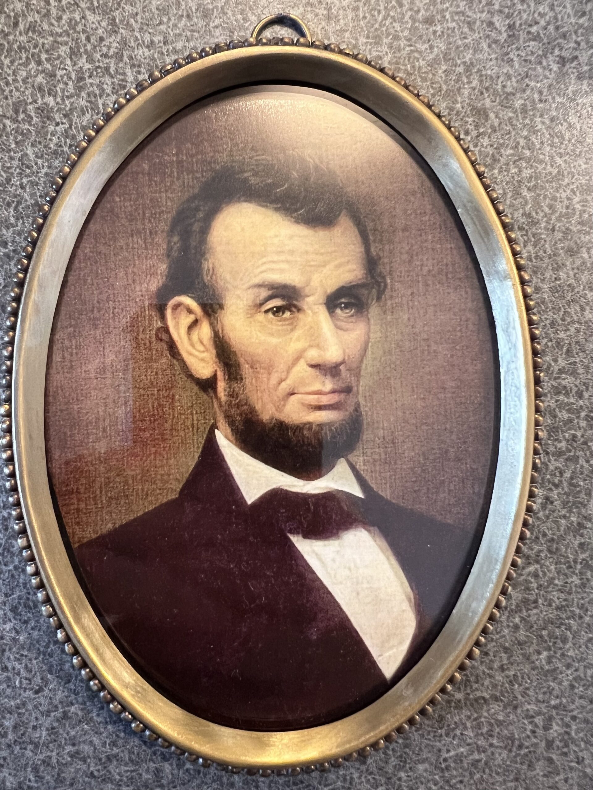 6-1/4″ Abraham Lincoln Print in Antiqued Beaded Brass Frame- Antique Vintage Style