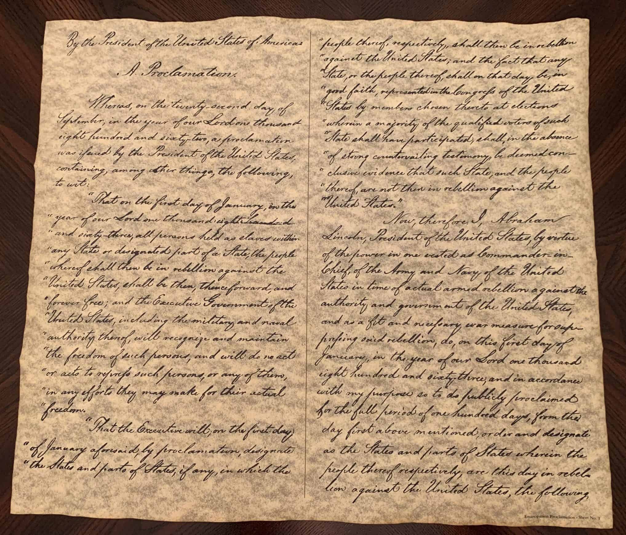 Emancipation Proclamation - Rolled Parchment Replica