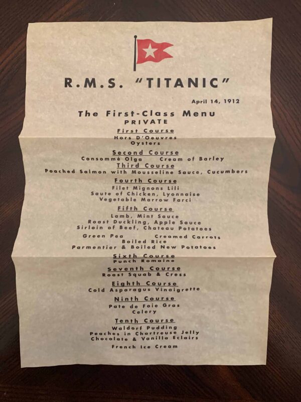 Titanic Menu - Heartfelt History™