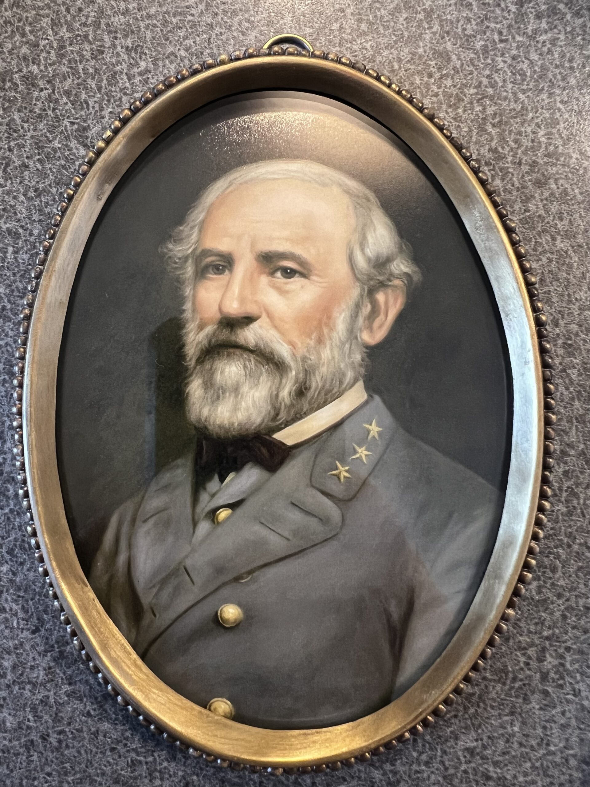 6-1/4″ Robert E. Lee Print in Antiqued Beaded Brass Frame- Antique Vintage Style