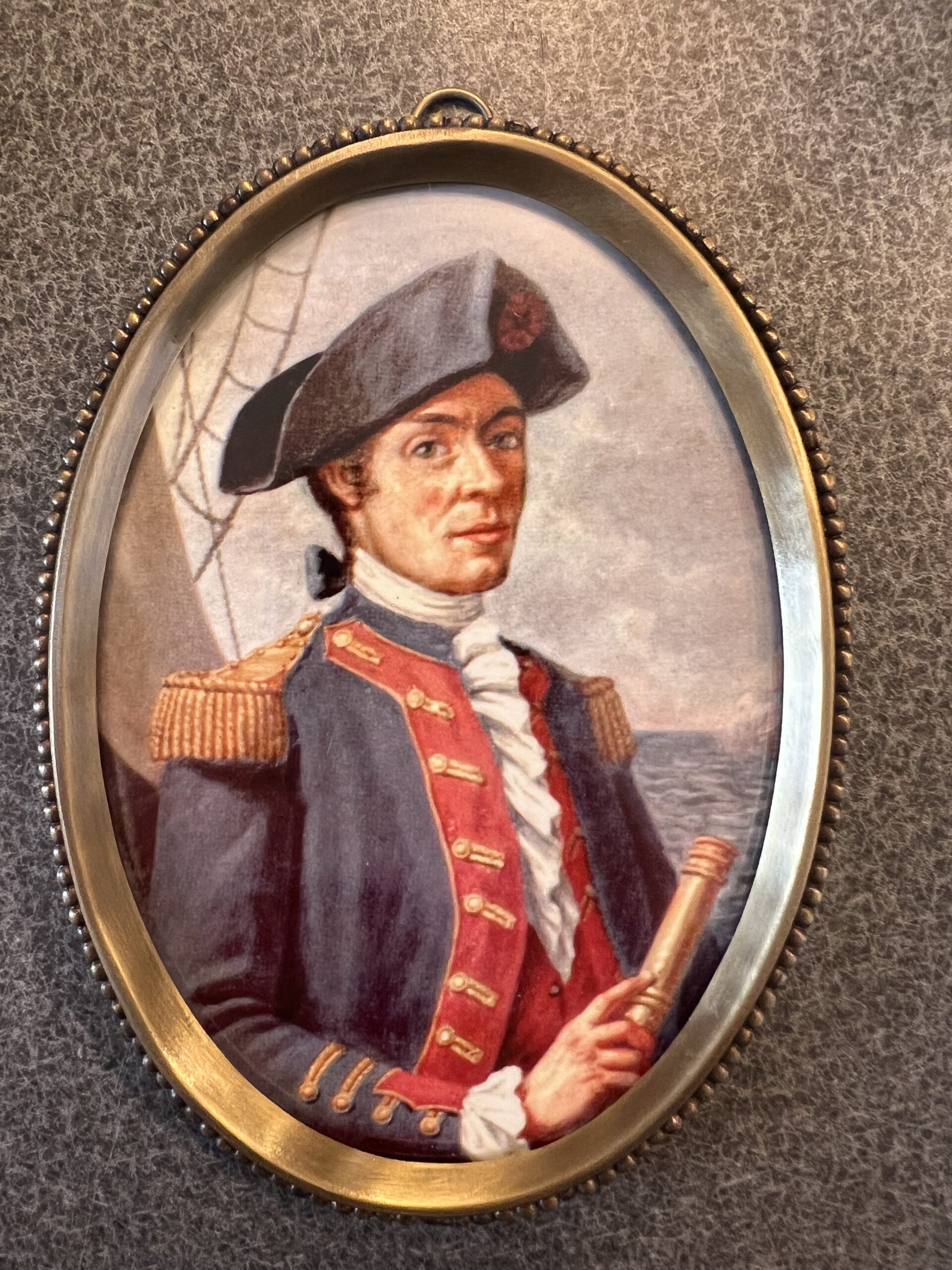 6-1/4″ John Paul Jones Print in Antiqued Beaded Brass Frame- Antique Vintage Style