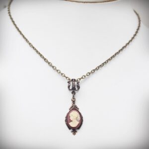Edwardian Style Cornelian Brown Cameo Necklace