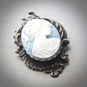 Blue and White Art Nouveau Cameo Brooch /Pendant