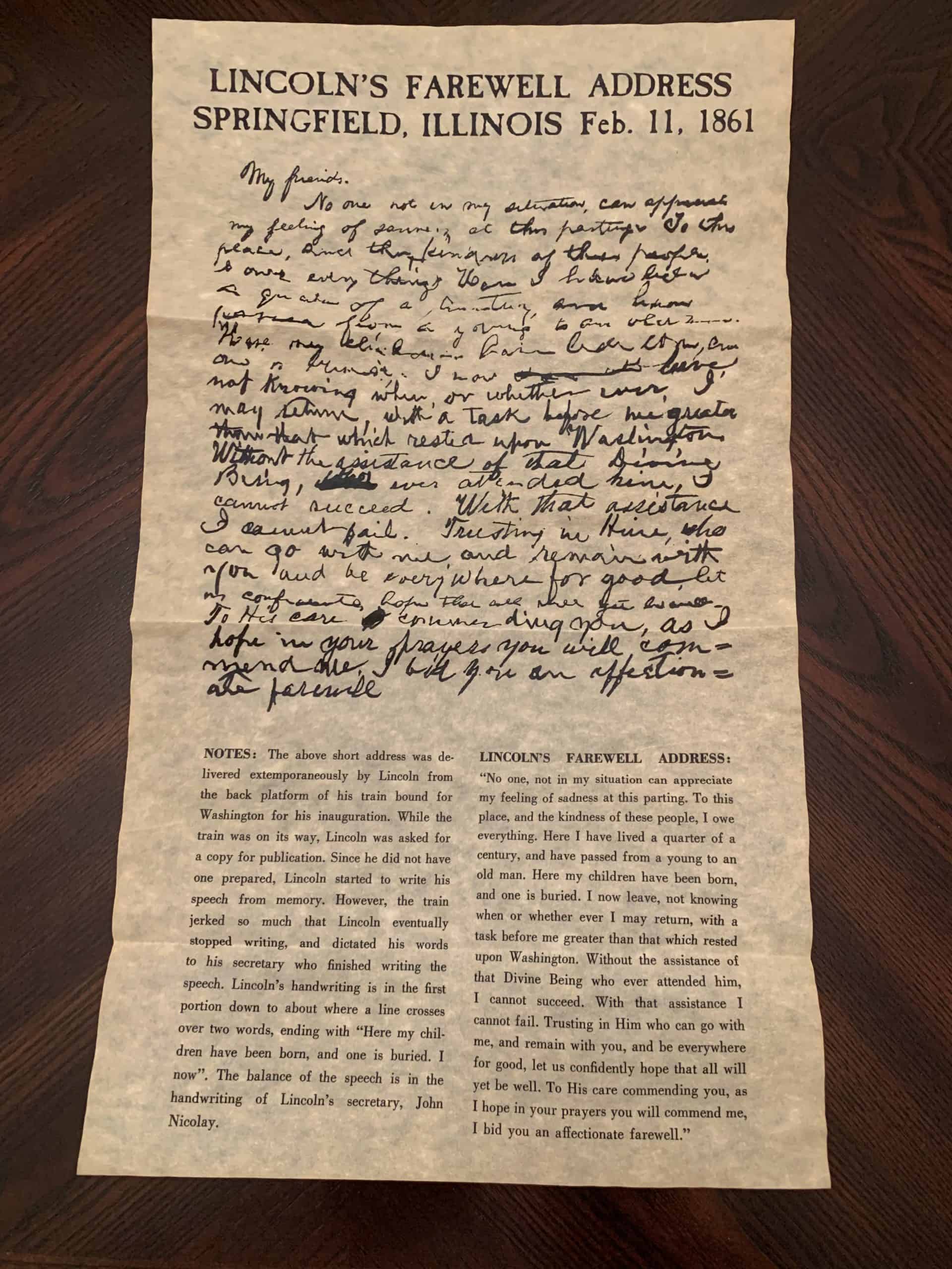 Lincoln's Farewell Address At Springfield, Illinois 1861 - Parchment replica - Image 2