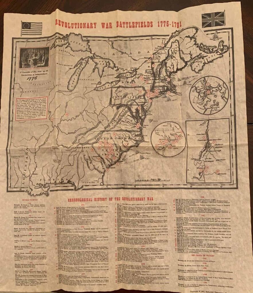 Revolutionary War Battlefield Map 1775-1781 Replica 13.5"x16"