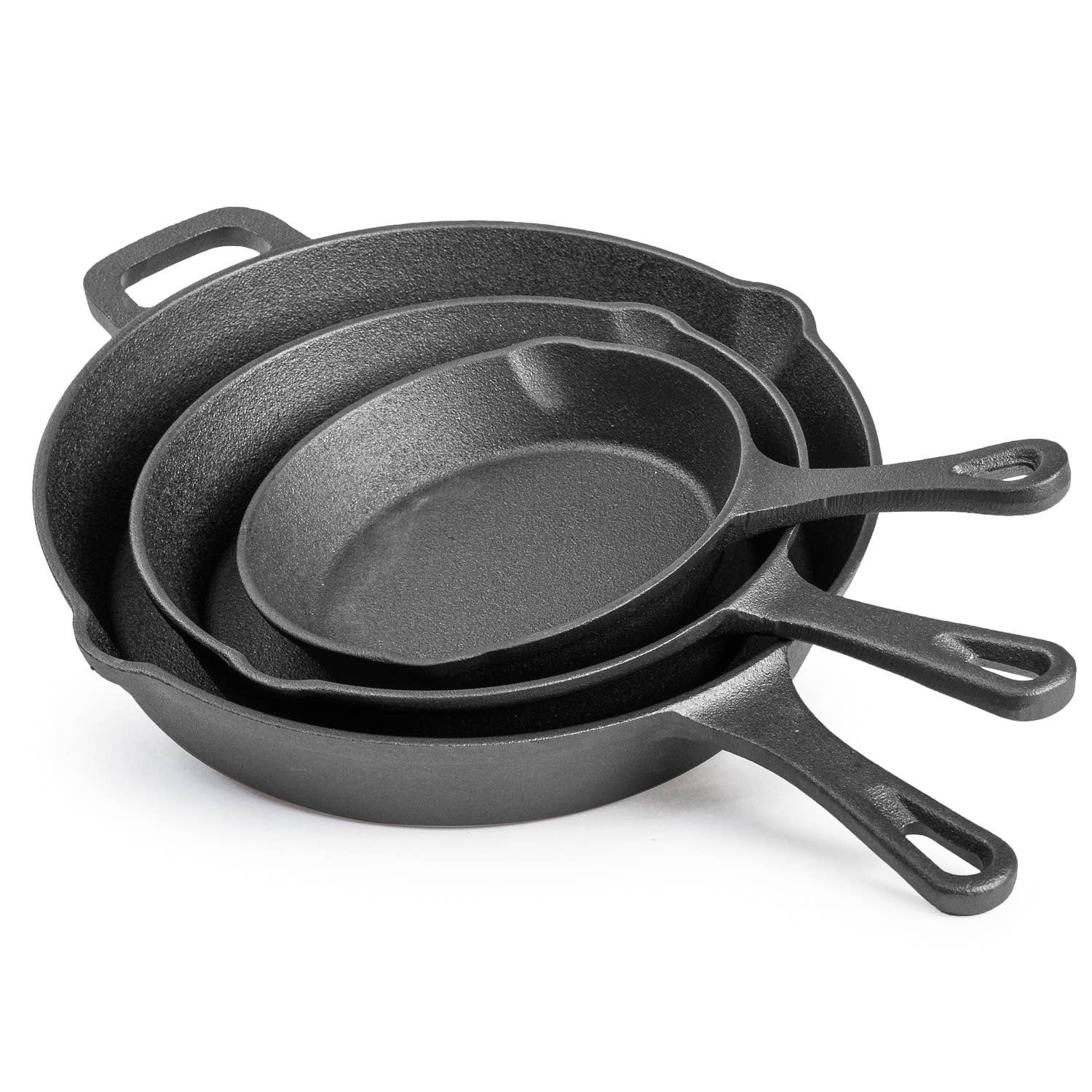 3 Piece Pre Seasoned Cast Iron Frying Pan Set- 6, 8, 10 Inch