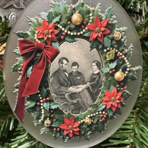 Abraham Lincoln reading scripture with his wife and son ornament