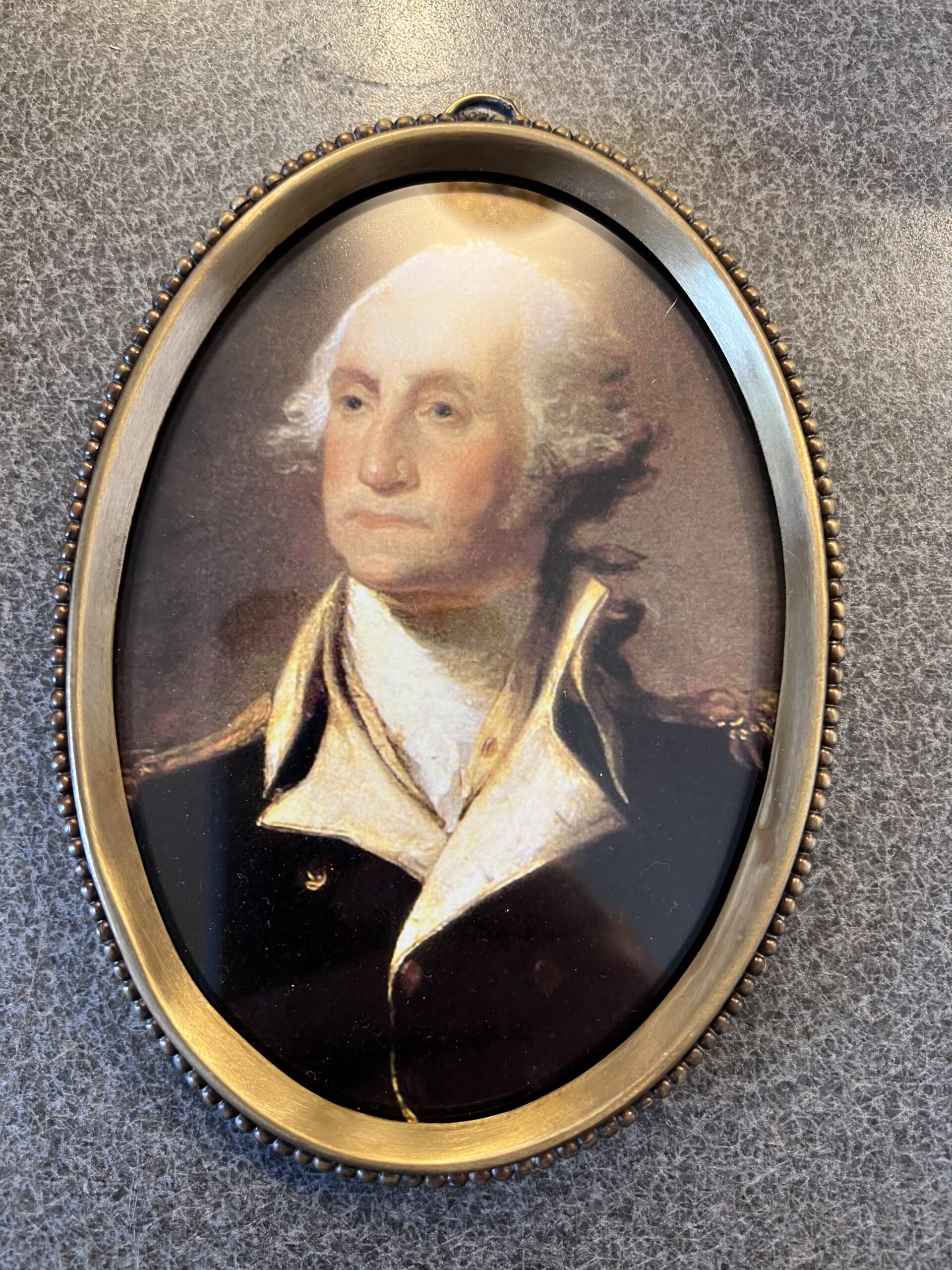 6-1/4″ George Washington in Uniform Print in Antiqued Beaded Brass Frame – Antique Vintage Style