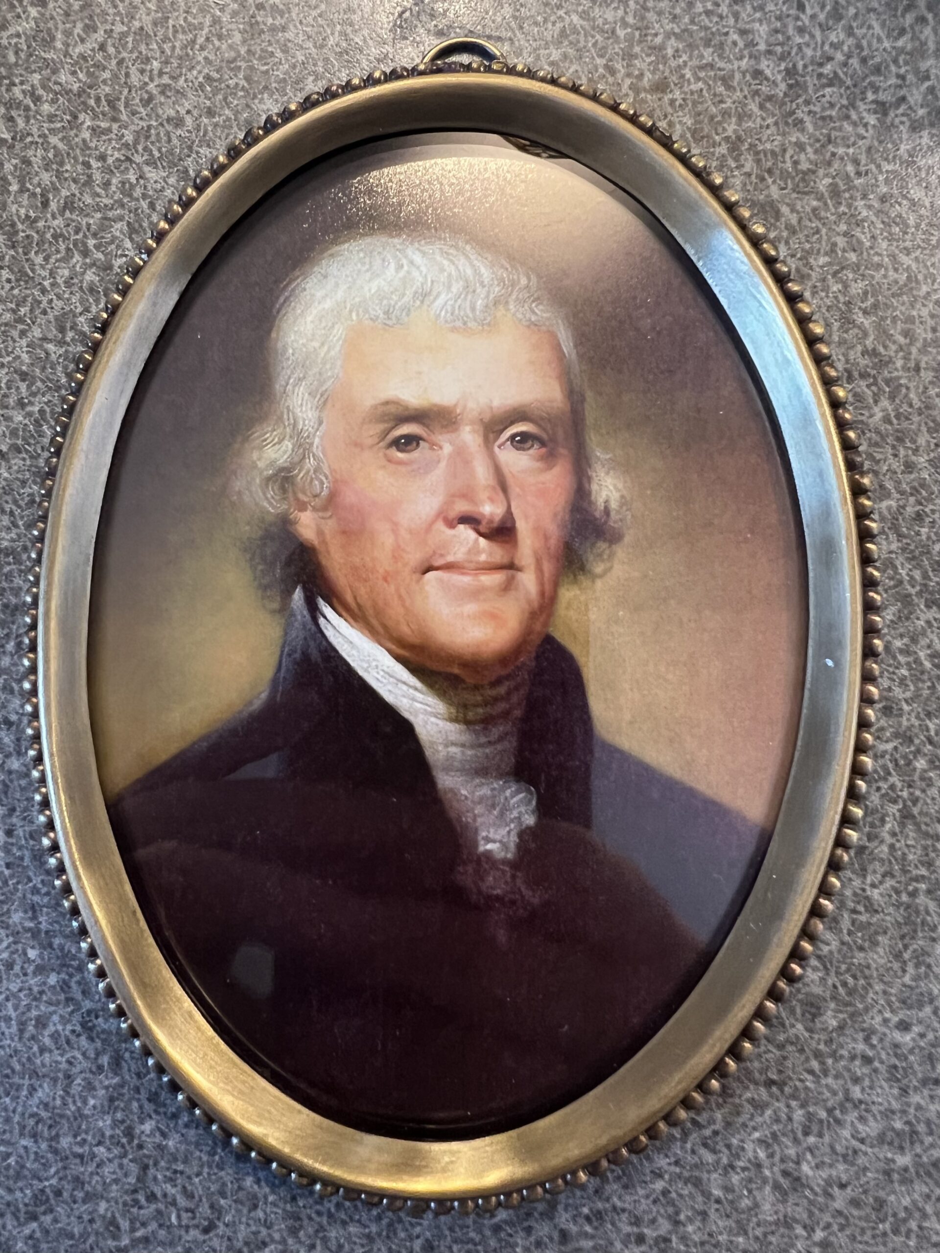 6-1/4″ Thomas Jefferson Print in Antiqued Beaded Brass Frame- Antique Vintage Style