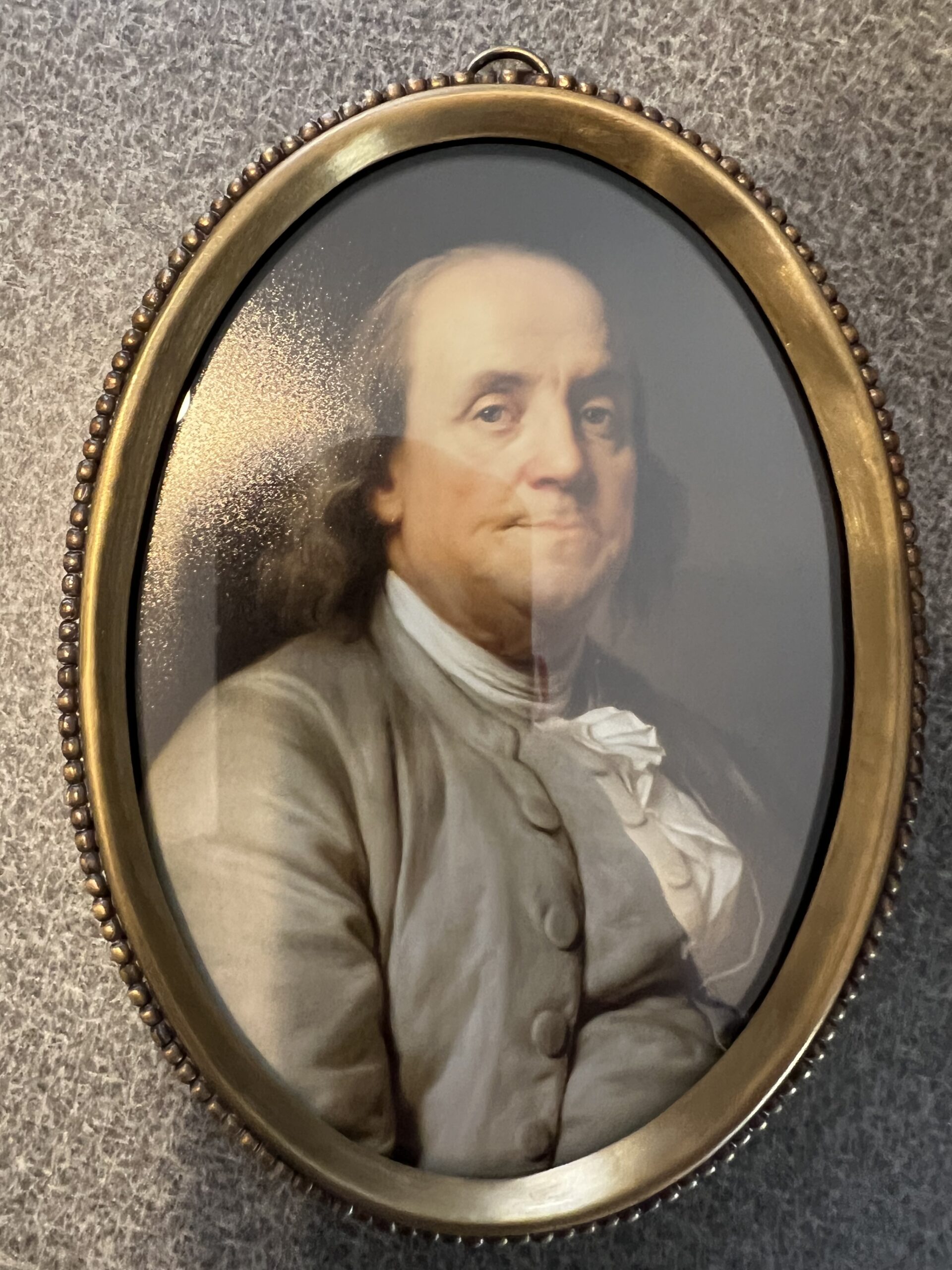 6-1/4″ Benjamin Franklin in Antiqued Beaded Brass Frame- Antique Vintage Style