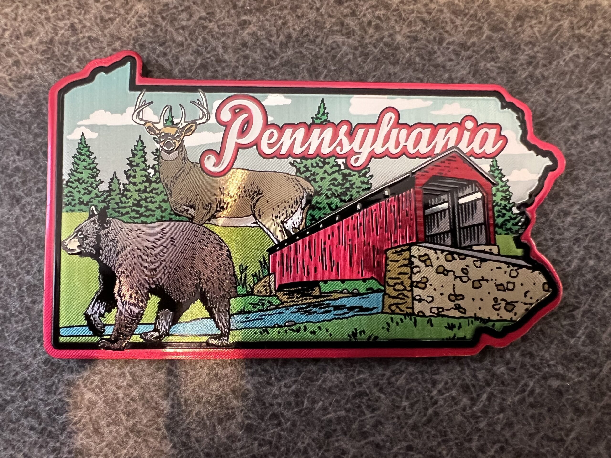 Bear and Covered Bridge Foil Magnet