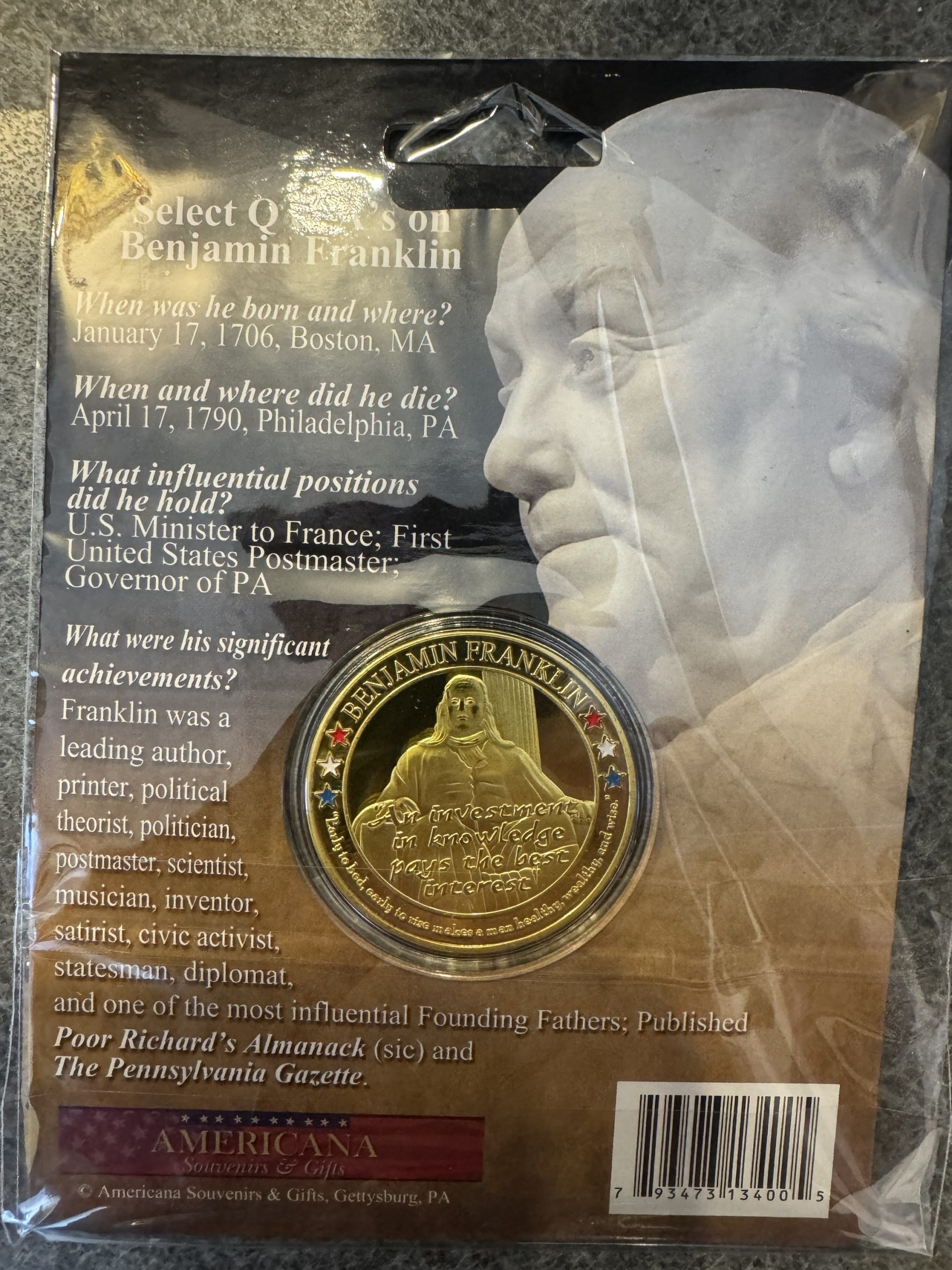 Benjamin Franklin Commemorative Coin - Image 2