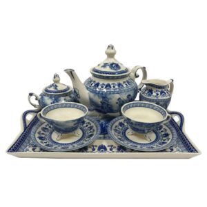16″ Liberty Blue Transferware Porcelain Tea Set with Tray – Antique Reproduction