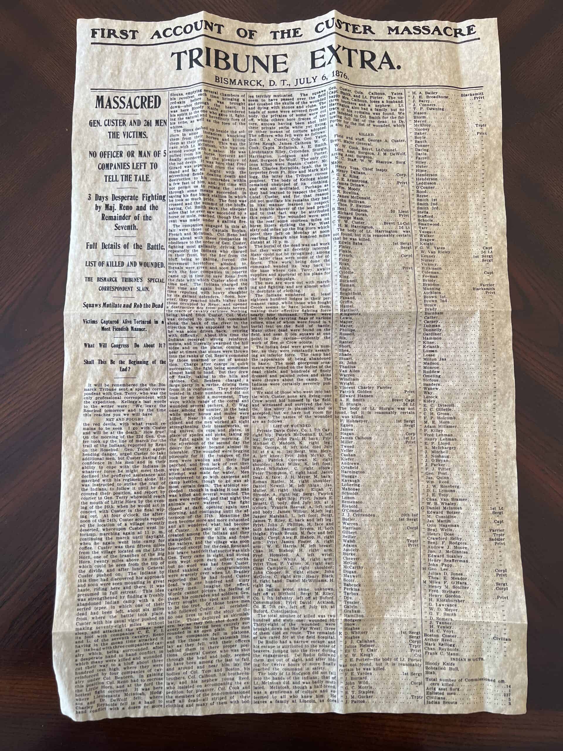 First account of the Custer Massacre 1876