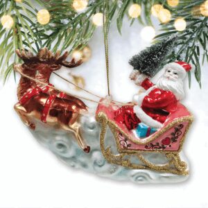Santa Sleigh and Reindeer Elegant Christmas Ornament