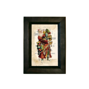Santa with Armful of Toys Print Behind Glass in Wood Frame