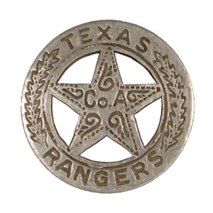 1-1/2″ Texas Ranger Engraved Round Badge with Star- Antique Vintage Style