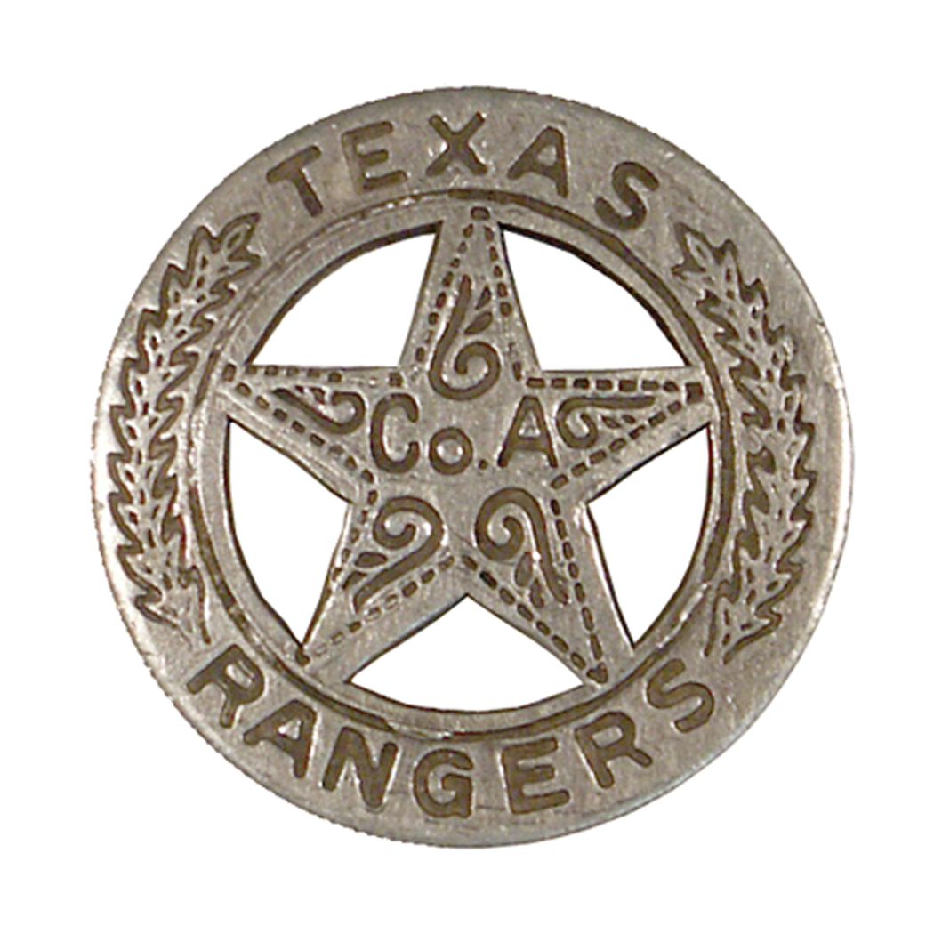 1-1/2″ Texas Ranger Engraved Round Badge with Star- Antique Vintage Style