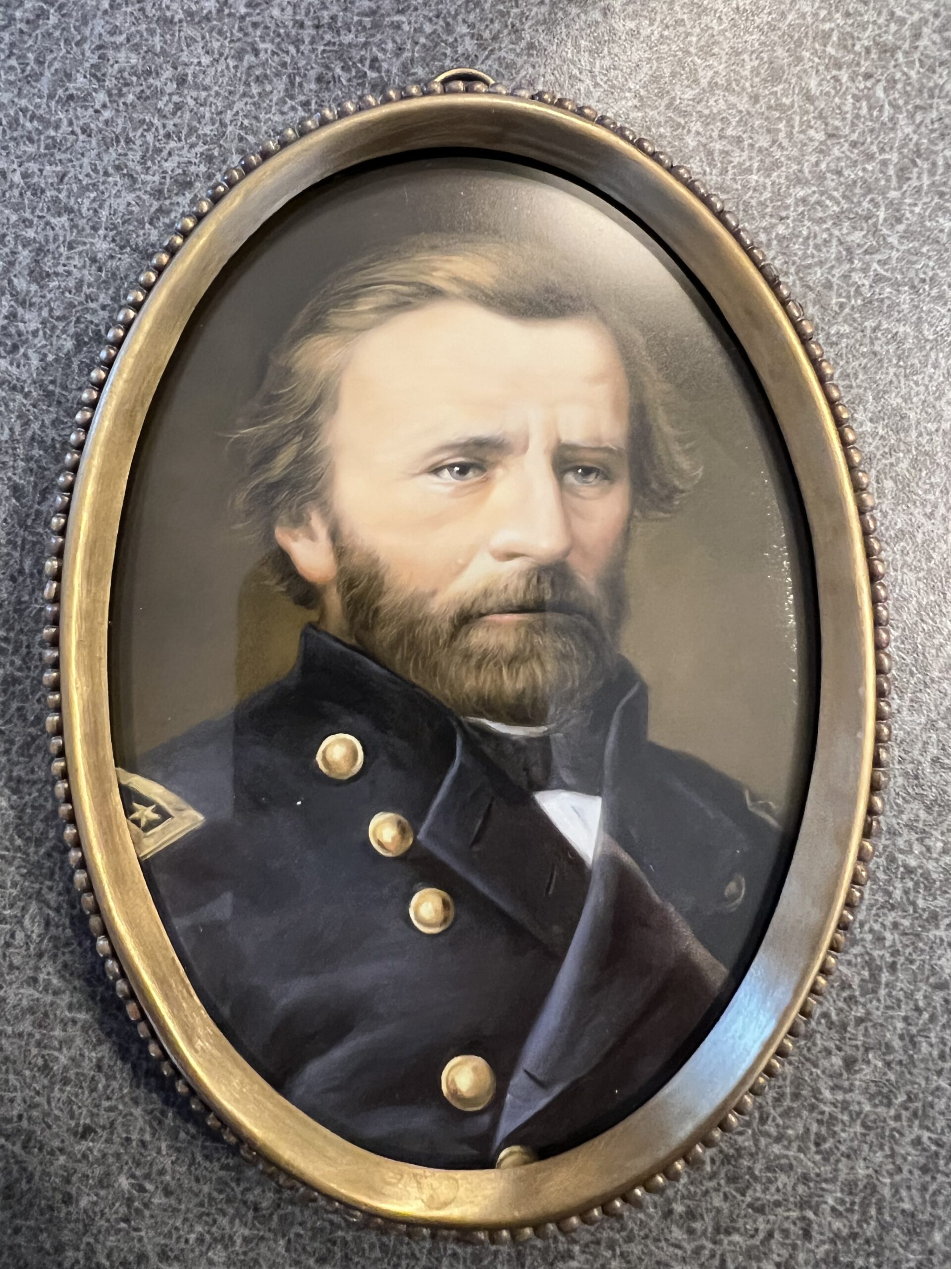 6-1/4″ Ulysses S. Grant in Antiqued Beaded Brass Frame- Antique Vintage Style