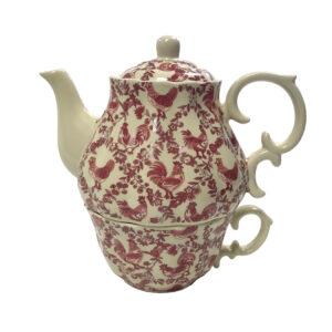 6-3/4″ Red Rooster Stacked Porcelain Tea for One