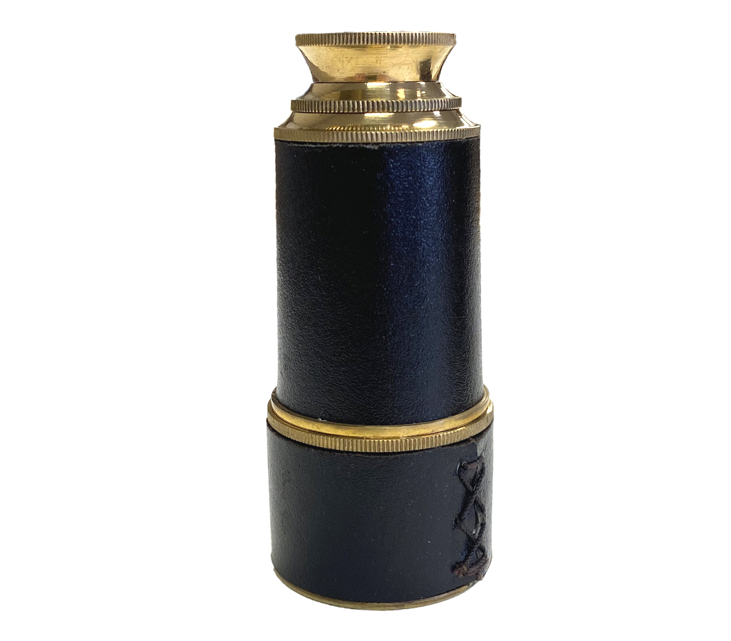 Brass Leather-Wrapped Pocket Telescope w/ Wood Display Box - Image 3