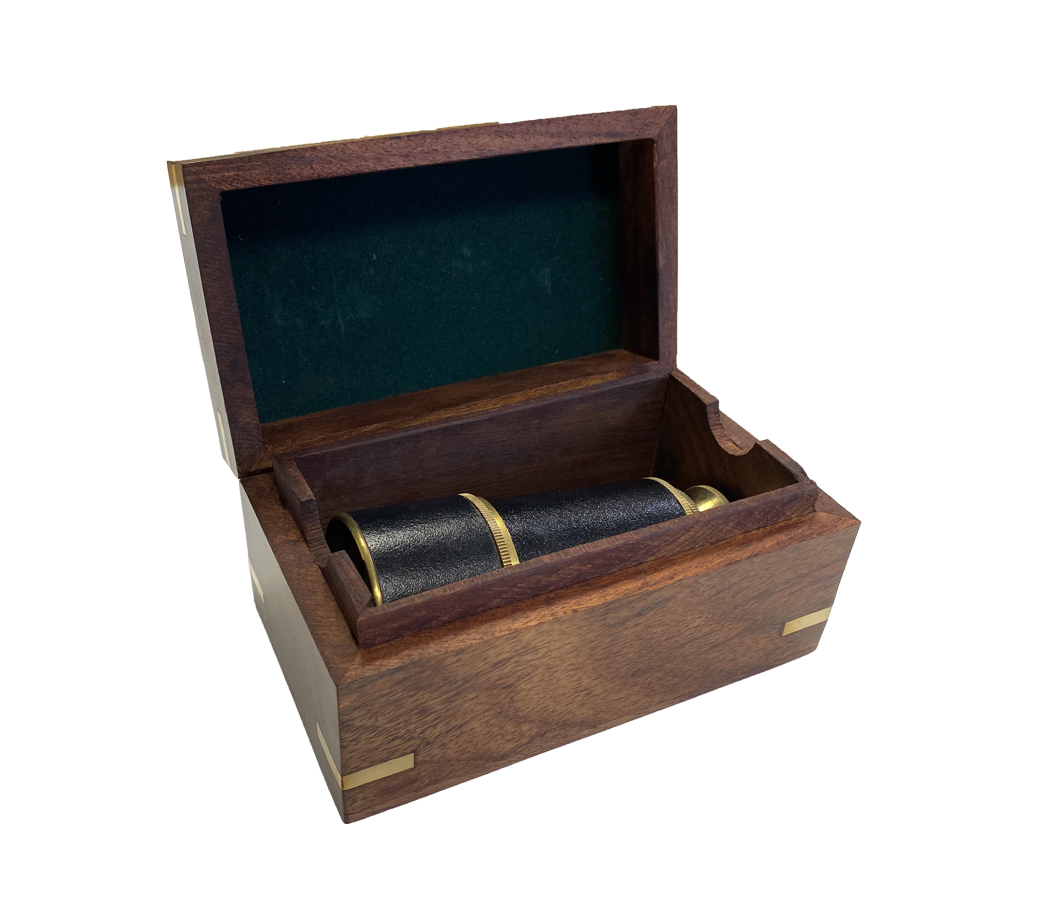Brass Leather-Wrapped Pocket Telescope w/ Wood Display Box - Image 5