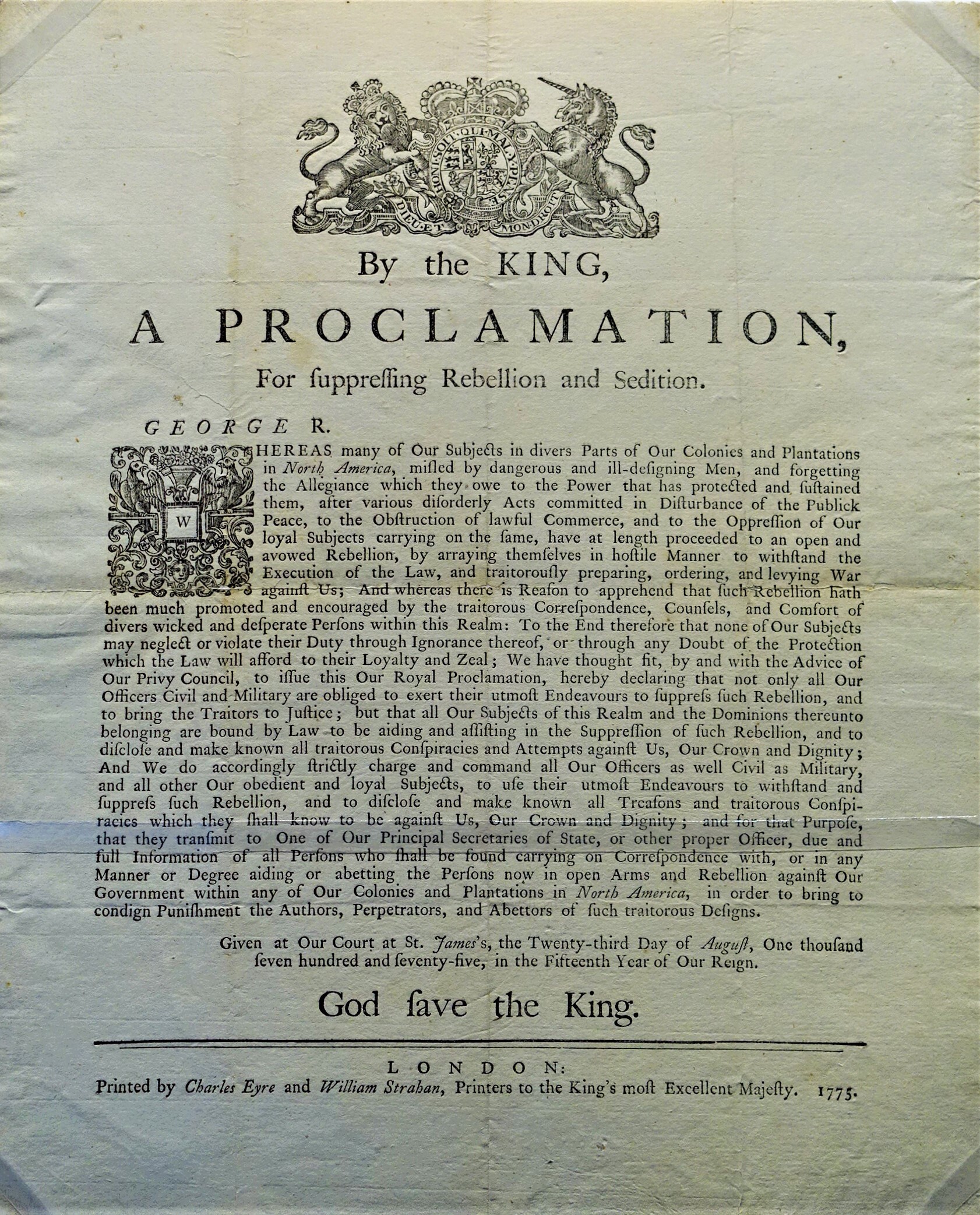 August 23, 1775 — King George III’s Proclamation: Defining the Line of Rebellion