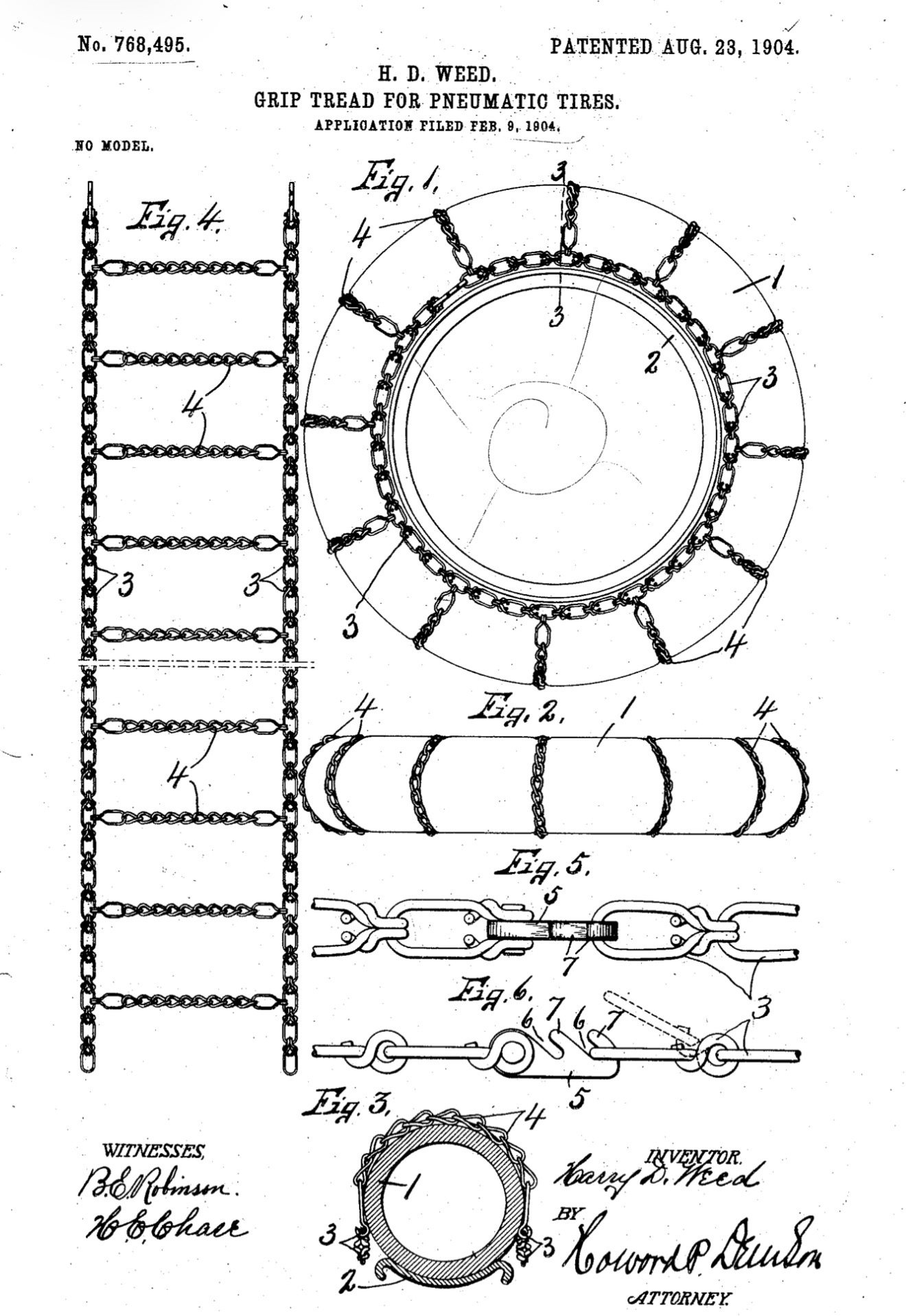 August 23, 1904 — Harry D. Weed’s Patent: Non‑Skid Mechanical Grip for the Motor Age