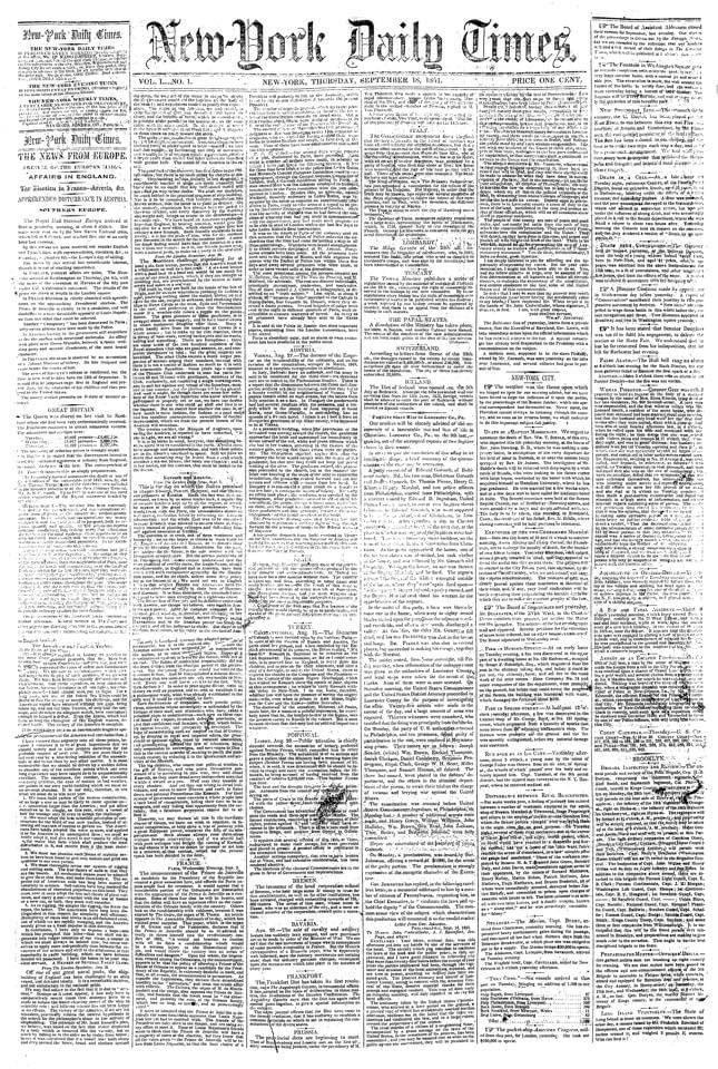 The Debut of The New-York Daily Times